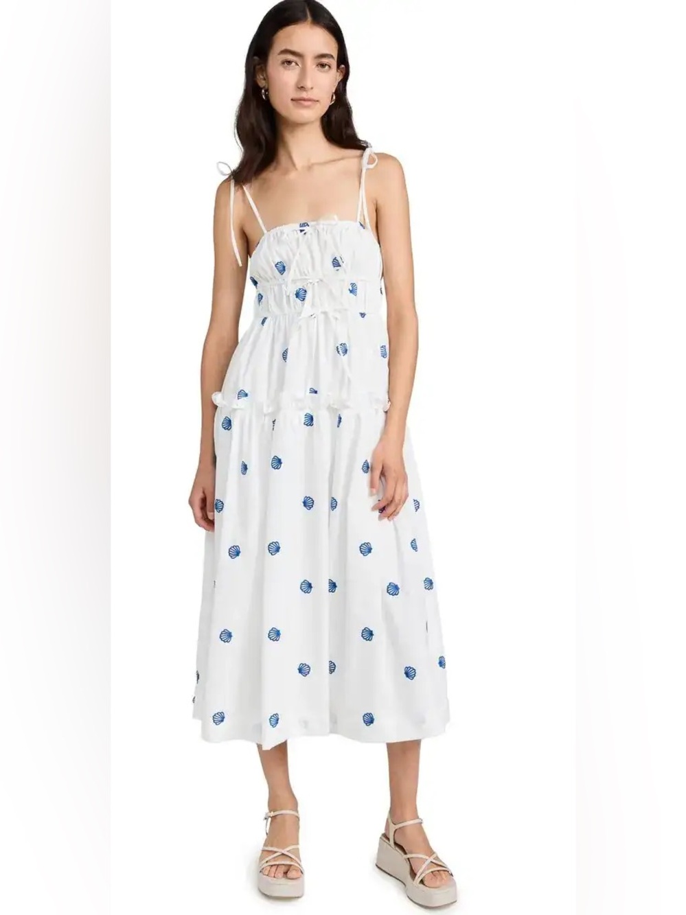 EN SAISON Alani White Spotted Tie-Shoulder Sundress size M